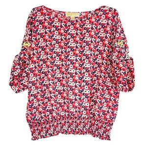 Michael‎ Kors Women's Medium Floral Print Blouse Roll Tab Sleeve